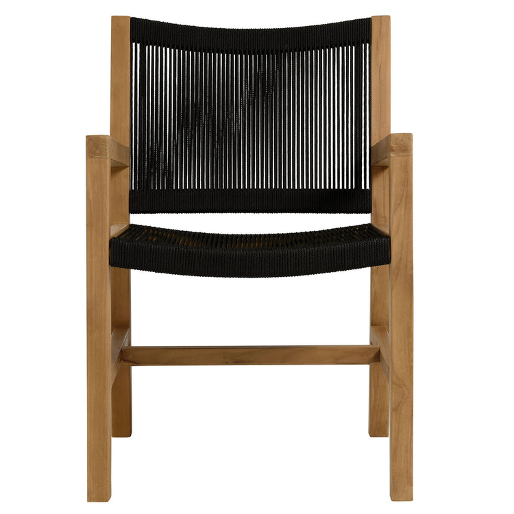 Vienna 5-Piece Outdoor Patio Teak and Rope Dining Set with Armchairs - Natural Black