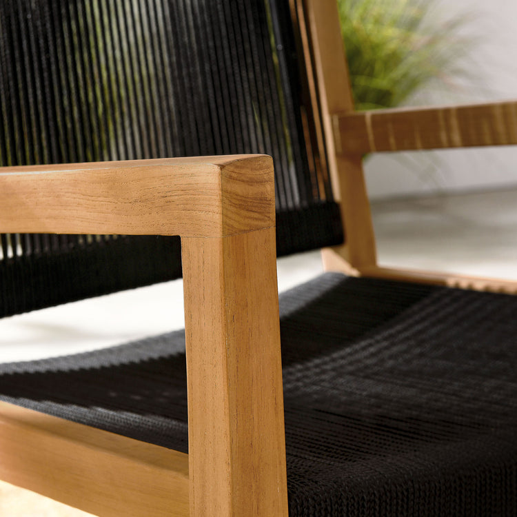 Vienna Outdoor Patio Teak and Rope Dining Armchairs Set of 2 - Natural Black