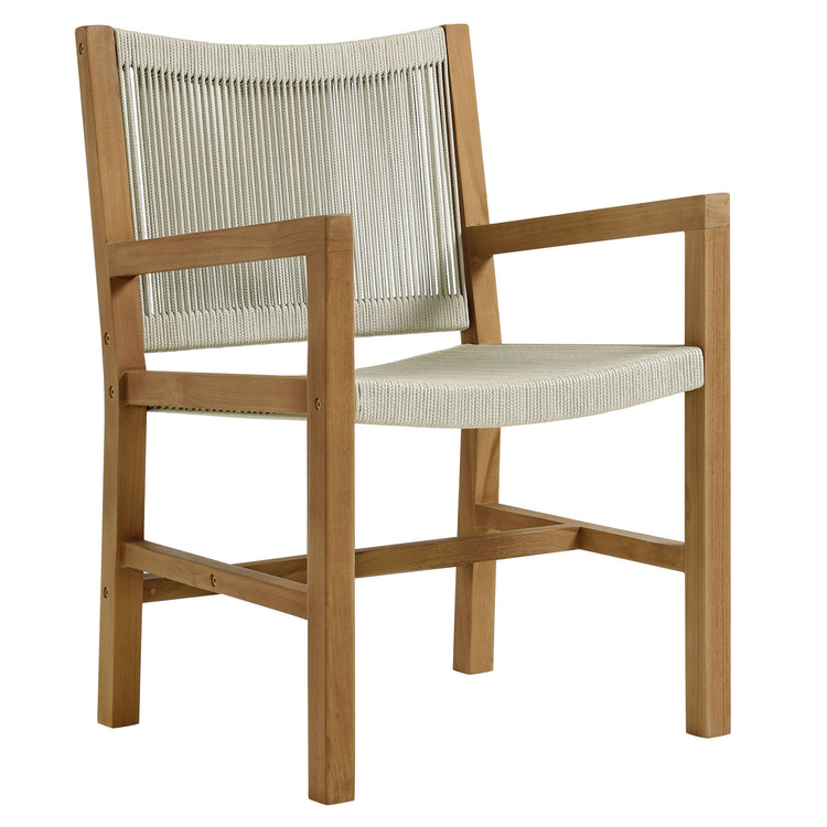 Vienna 5-Piece Outdoor Patio Teak and Rope Dining Set with Armchairs - Natural Natural