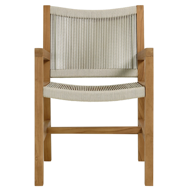 Vienna 5-Piece Outdoor Patio Teak and Rope Dining Set with Armchairs - Natural Natural