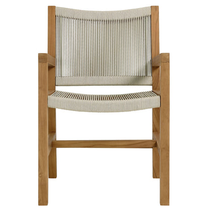 Vienna 3-Piece Outdoor Patio Teak and Rope Armchairs with Folding Side Table - Natural Natural