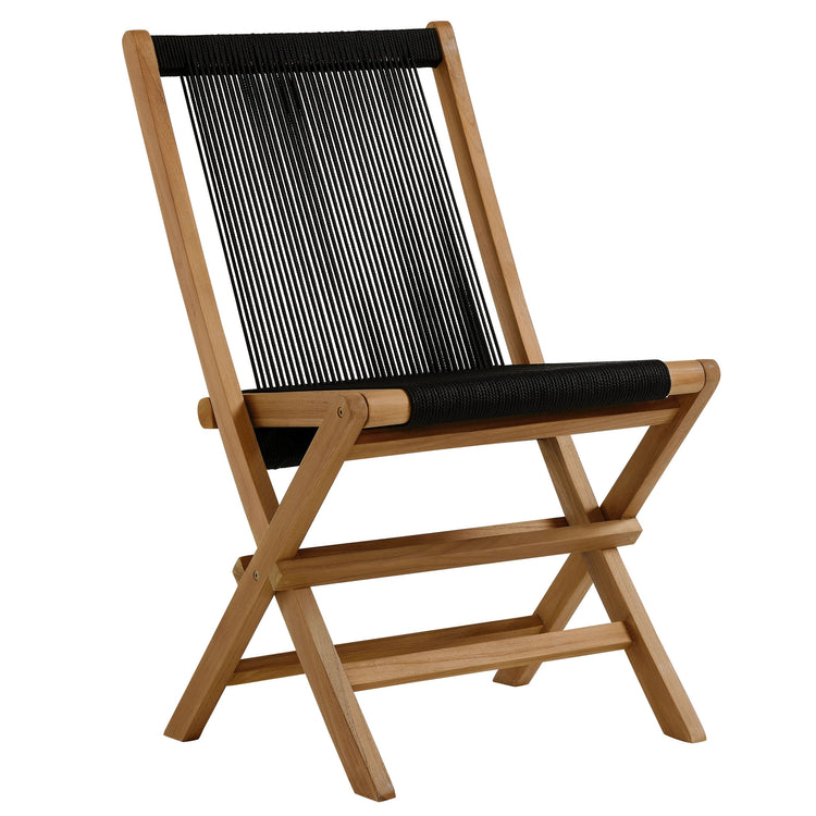 Vienna 5-Piece Outdoor Patio Teak Wood Dining Set with Rope Folding Chairs - Natural Black