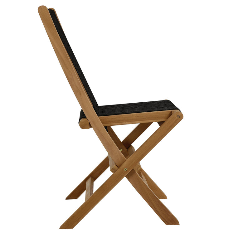 Vienna 5-Piece Outdoor Patio Teak Wood Dining Set with Rope Folding Chairs - Natural Black