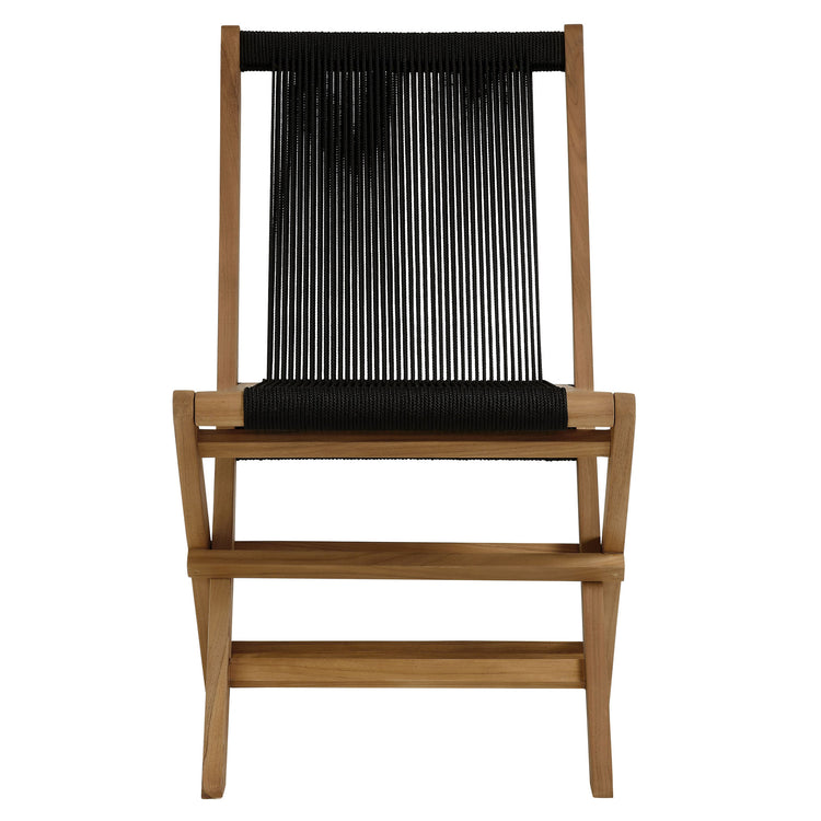 Vienna 5-Piece Outdoor Patio Teak Wood Dining Set with Rope Folding Chairs - Natural Black