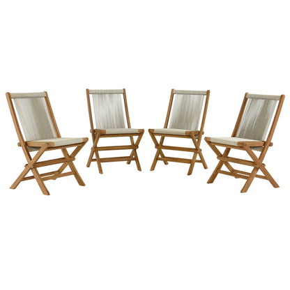 Vienna Outdoor Patio Teak and Rope Folding Chairs Set of 4 - Natural Natural