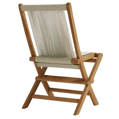 Vienna Outdoor Patio Teak and Rope Folding Chairs Set of 4 - Natural Natural