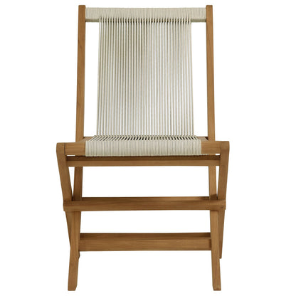 Vienna 5-Piece Outdoor Patio Teak Wood Dining Set with Rope Folding Chairs - Natural Natural