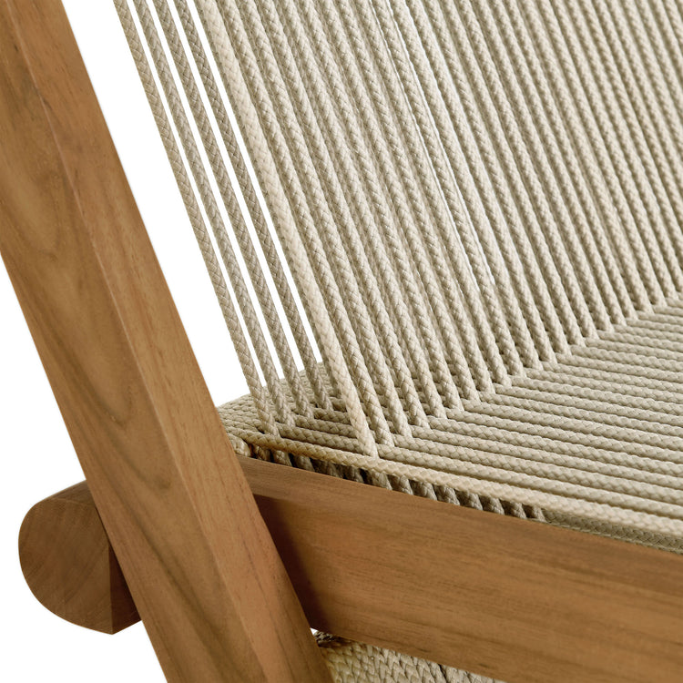 Vienna Outdoor Patio Teak and Rope Folding Chairs Set of 4 - Natural Natural