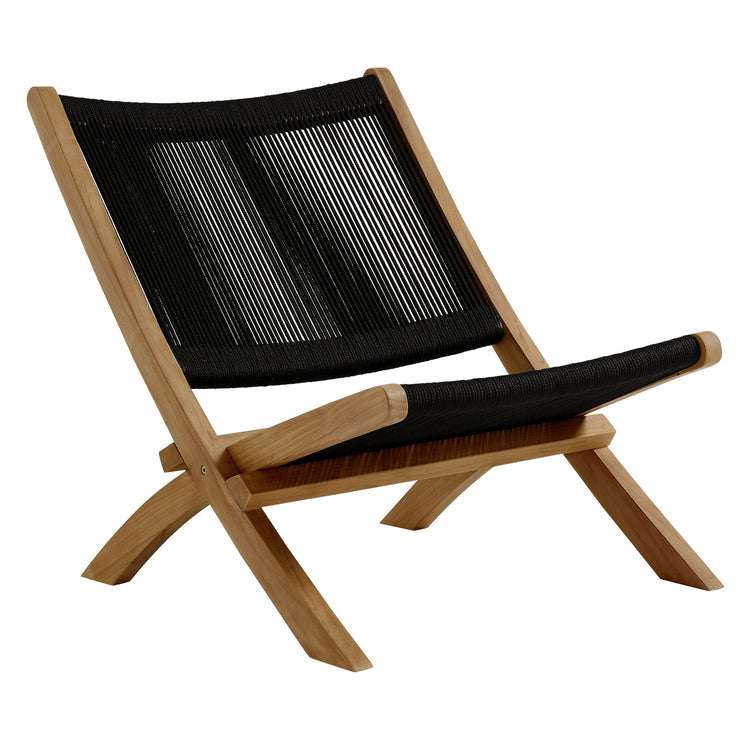 Vienna 3-Piece Outdoor Patio Teak and Rope Folding Lounge Chairs and Side Table - Natural Black