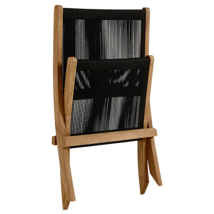 Vienna Outdoor Patio Teak and Rope Folding Accent Lounge Chair - Natural Black