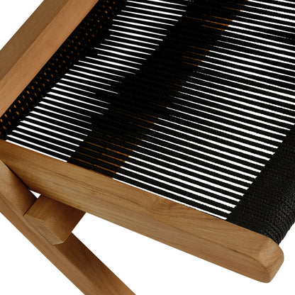 Vienna Outdoor Patio Teak and Rope Folding Accent Lounge Chair - Natural Black