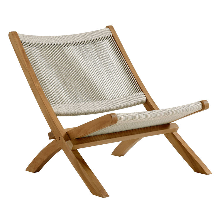 Vienna 3-Piece Outdoor Patio Teak and Rope Folding Lounge Chairs and Side Table - Natural Natural