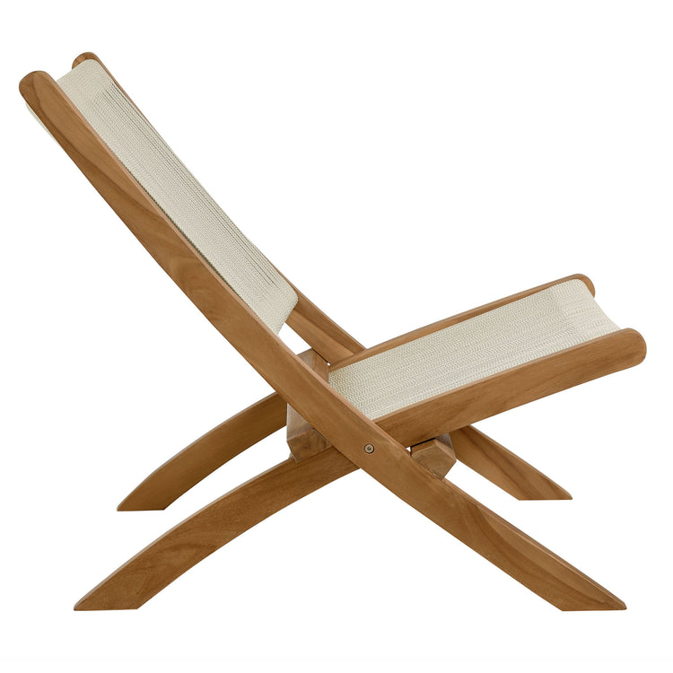 Vienna 3-Piece Outdoor Patio Teak and Rope Folding Lounge Chairs and Side Table - Natural Natural