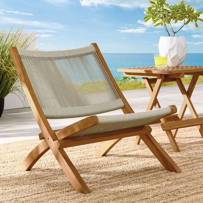 Vienna Outdoor Patio Teak and Rope Folding Accent Lounge Chair - Natural Natural