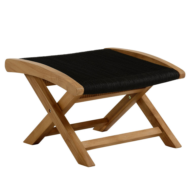 Vienna Outdoor Patio Teak and Rope Folding Ottoman - Natural Black