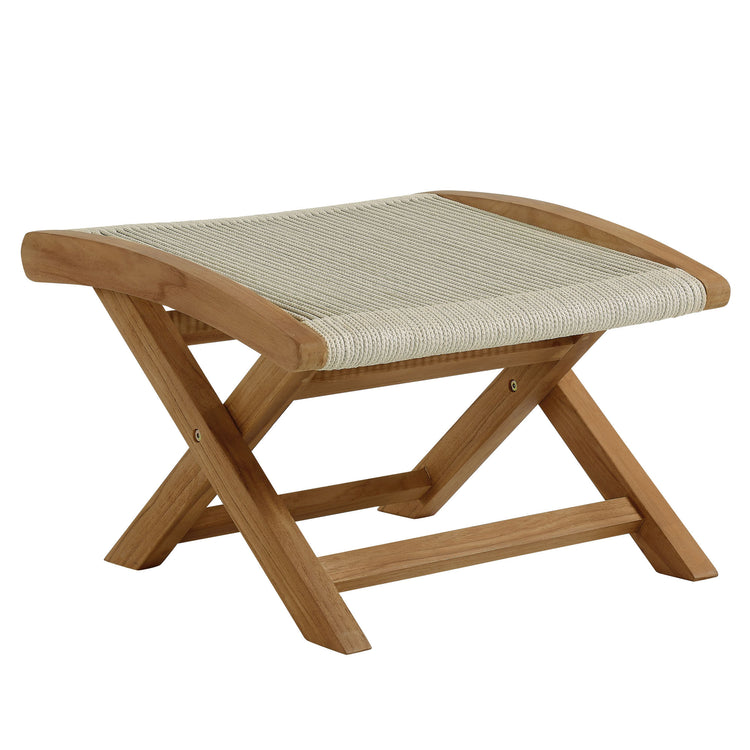 Vienna 2-Piece Outdoor Patio Teak and Rope Folding Accent Lounge Chair and Ottoman Set - Natural Natural