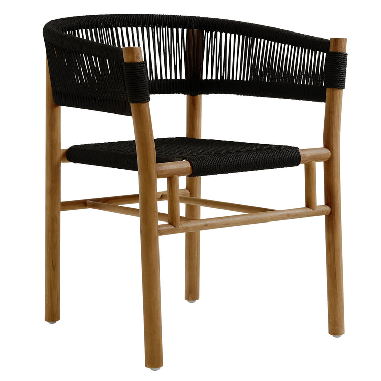 Vienna Outdoor Patio Teak and Rope Curved-Back Dining Armchairs Set of 2 - Natural Black
