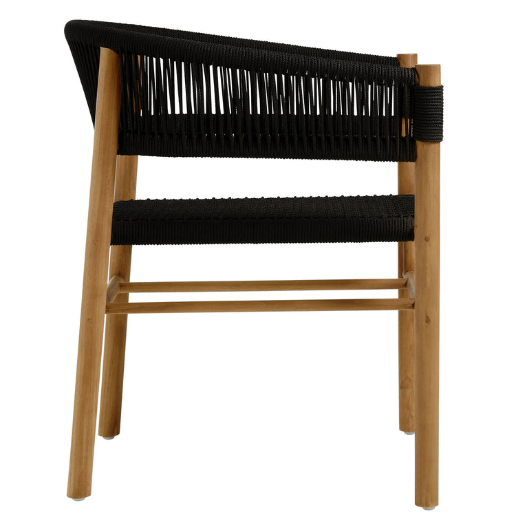 Vienna 5-Piece Outdoor Patio Teak and Rope Dining Set with Curved-Back Armchairs - Natural Black