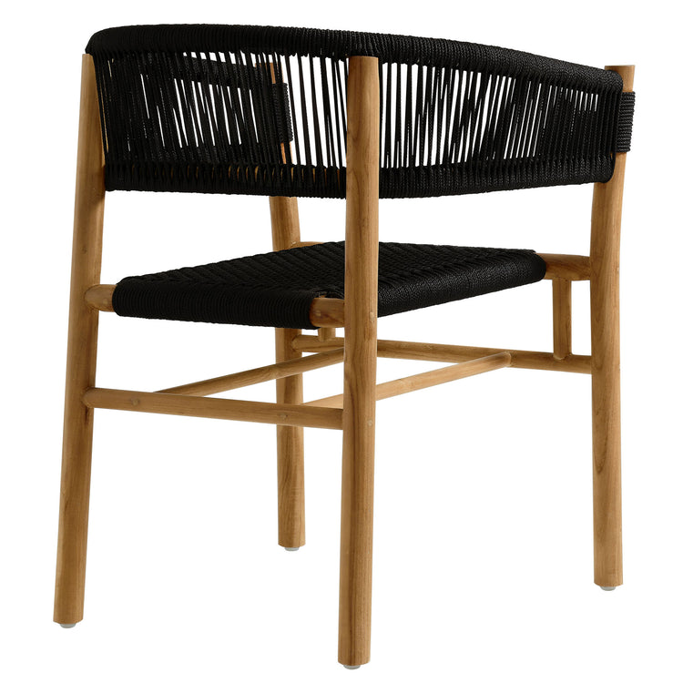 Vienna Outdoor Patio Teak and Rope Curved-Back Dining Armchairs Set of 2 - Natural Black
