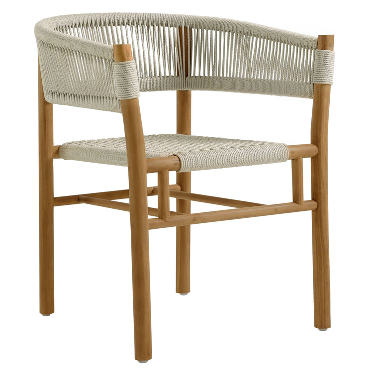 Vienna 5-Piece Outdoor Patio Teak and Rope Dining Set with Curved-Back Armchairs - Natural Natural