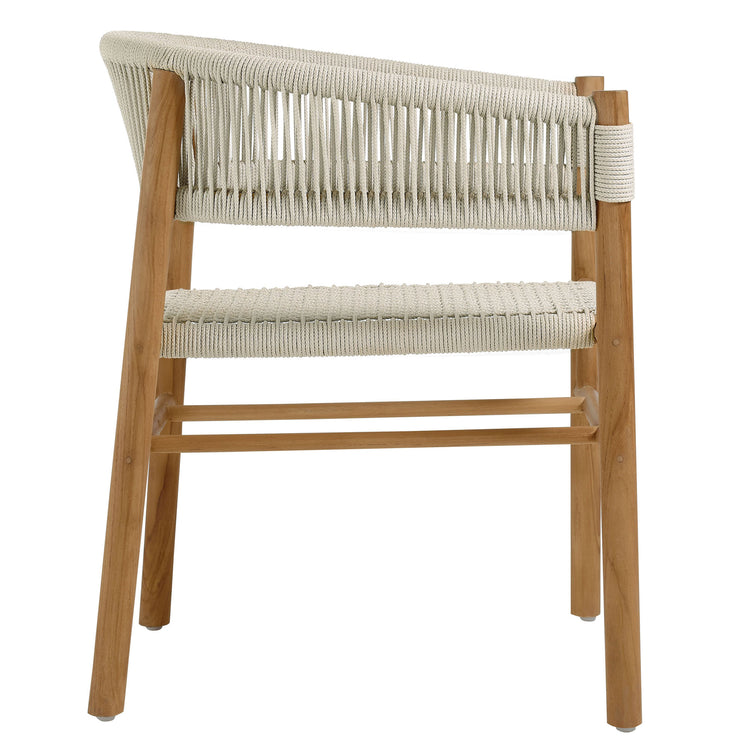 Vienna 5-Piece Outdoor Patio Teak and Rope Dining Set with Curved-Back Armchairs - Natural Natural