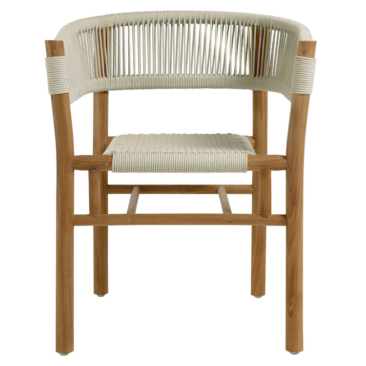 Vienna Outdoor Patio Teak and Rope Curved-Back Dining Armchairs Set of 2 - Natural Natural
