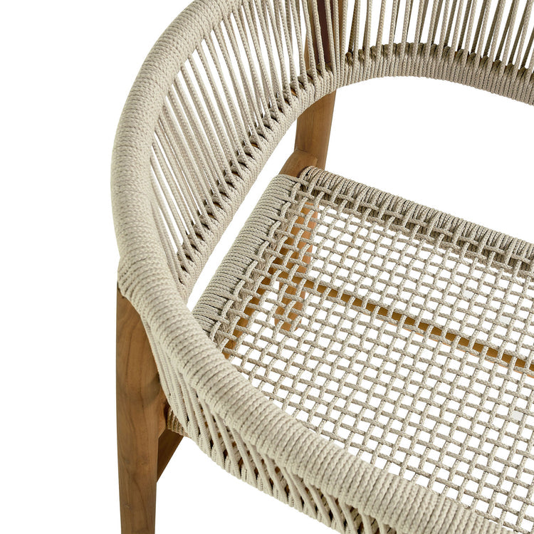Vienna Outdoor Patio Teak and Rope Curved-Back Dining Armchairs Set of 2 - Natural Natural
