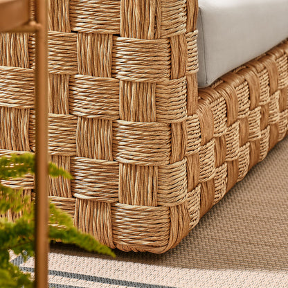 Thames Outdoor Patio Wicker Outdoor Patio Rattan Loveseat - Natural Light Gray