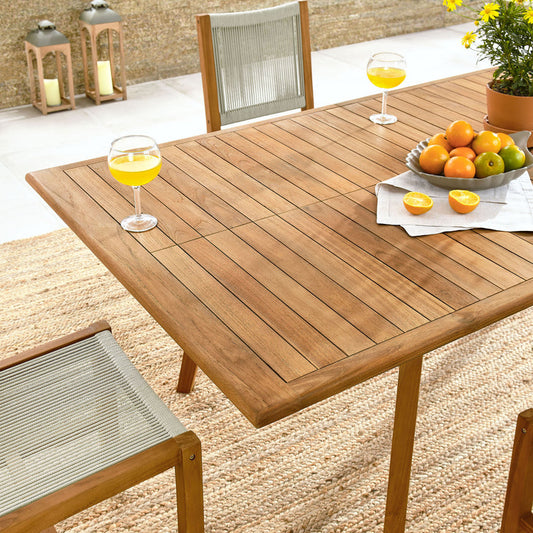 Vienna 7-Piece Outdoor Patio Teak and Rope Dining Set with Armless Chairs - Natural Natural