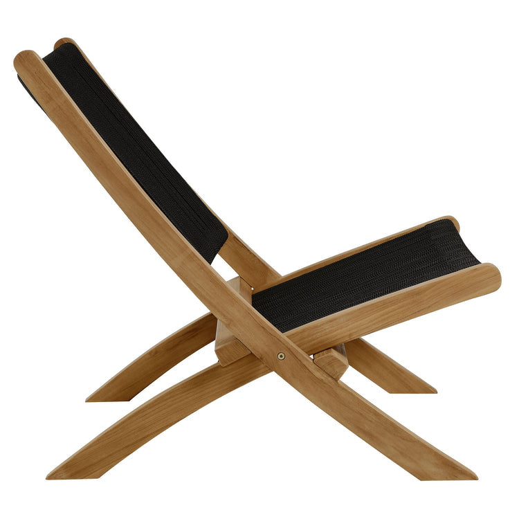 Vienna 2-Piece Outdoor Patio Teak and Rope Folding Accent Lounge Chair and Ottoman Set - Natural Black