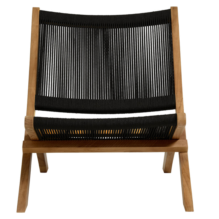 Vienna 2-Piece Outdoor Patio Teak and Rope Folding Accent Lounge Chair and Ottoman Set - Natural Black