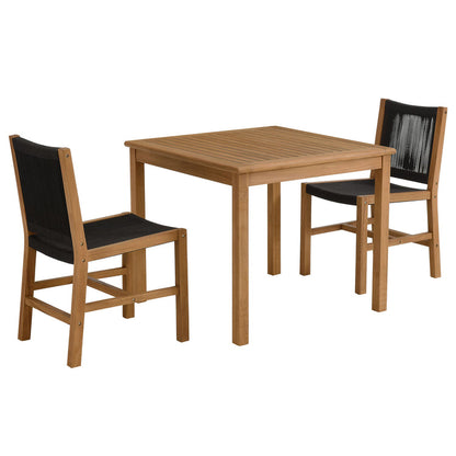 Vienna 3-Piece Outdoor Patio Teak and Rope Dining Set with Armless Chiars - Natural Black