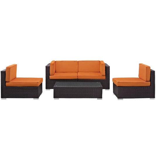 Camfora 5 Piece Outdoor Patio Sectional Set - Espresso Orange