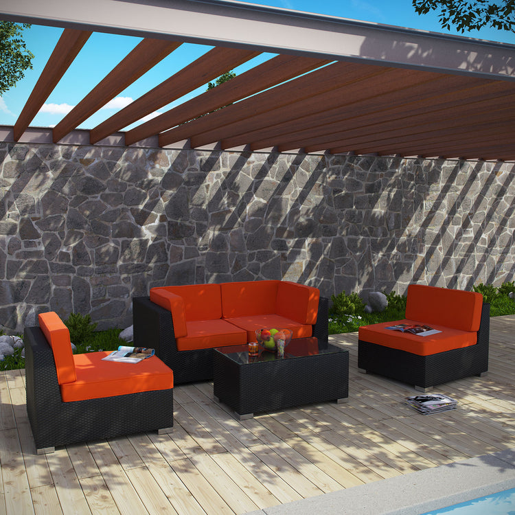Camfora 5 Piece Outdoor Patio Sectional Set - Espresso Orange