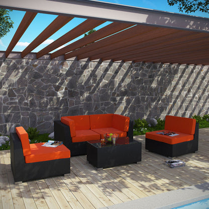 Camfora 5 Piece Outdoor Patio Sectional Set - Espresso Orange