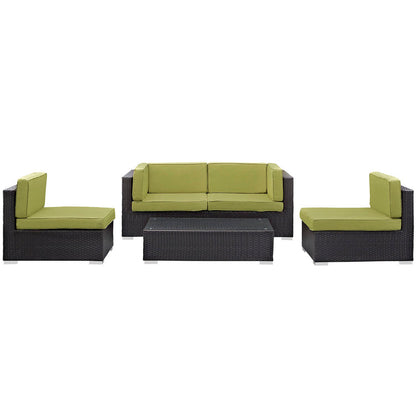 Camfora 5 Piece Outdoor Patio Sectional Set - Espresso Peridot