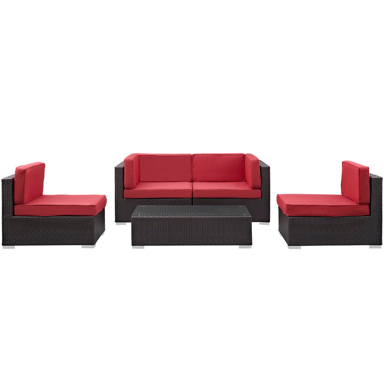 Camfora 5 Piece Outdoor Patio Sectional Set - Espresso Red