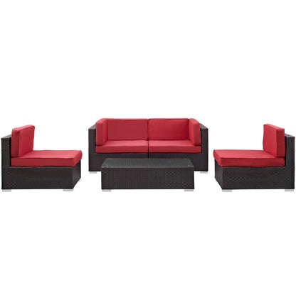 Camfora 5 Piece Outdoor Patio Sectional Set - Espresso Red