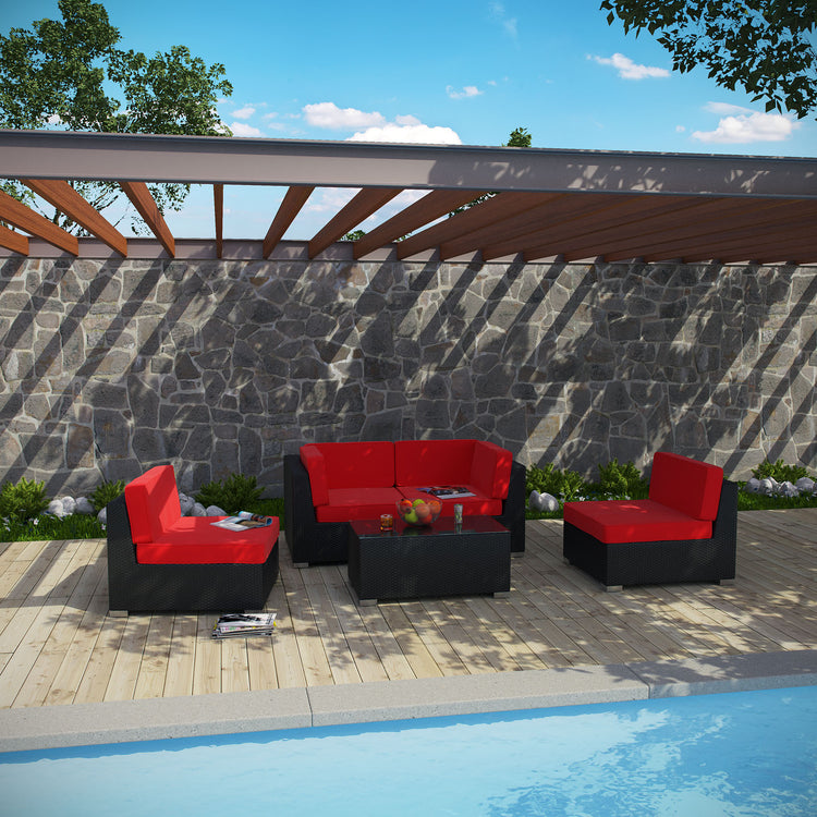 Camfora 5 Piece Outdoor Patio Sectional Set - Espresso Red