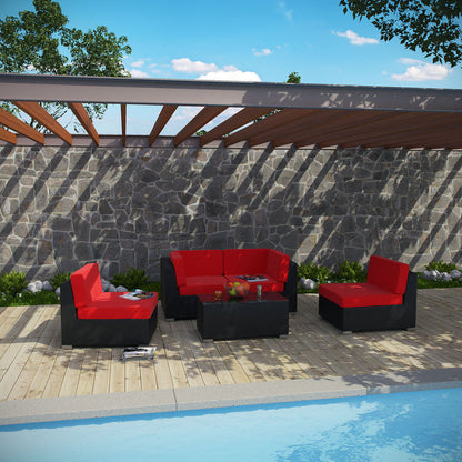 Camfora 5 Piece Outdoor Patio Sectional Set - Espresso Red