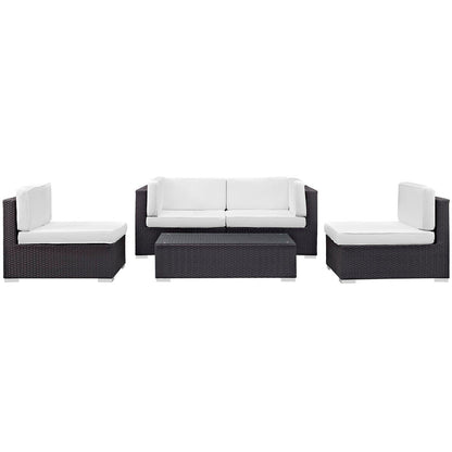 Camfora 5 Piece Outdoor Patio Sectional Set - Espresso White