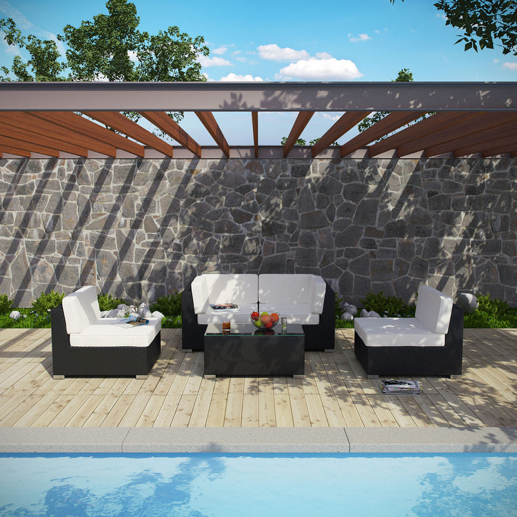 Camfora 5 Piece Outdoor Patio Sectional Set - Espresso White
