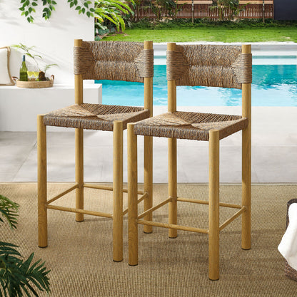 Parkland Outdoor Patio Rattan and Aluminum Counter Stools Set of 2 - Natural