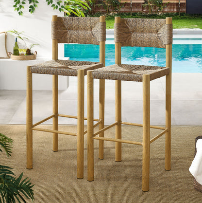Parkland Outdoor Patio Rattan and Aluminum Bar Stools Set of 2 - Natural
