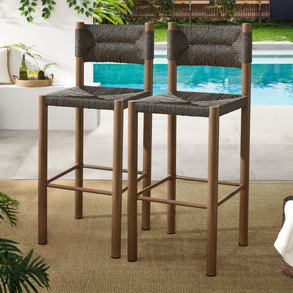 Parkland Outdoor Patio Rattan and Aluminum Bar Stools Set of 2 - Walnut