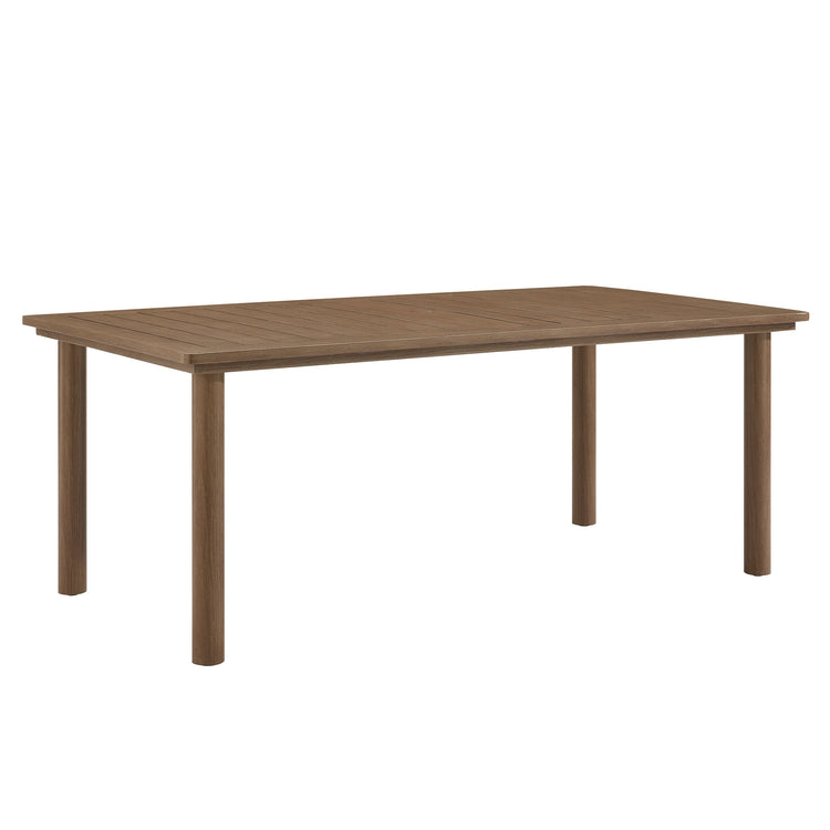 Abacus 7-Piece Rectangular Outdoor Patio Aluminum Dining Table Set with Rattan Armchairs - Slate Walnut
