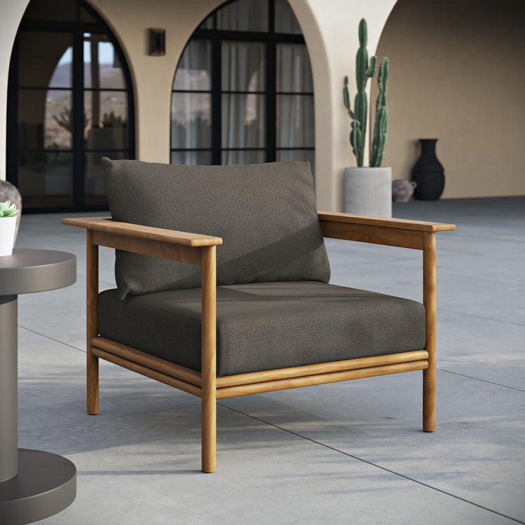 Wren Outdoor Patio Teak Wood Armchair - Natural Flint Gray