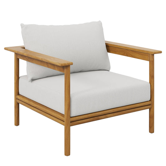 Wren Outdoor Patio Teak Wood Armchair and Ottoman Set - Natural Sail