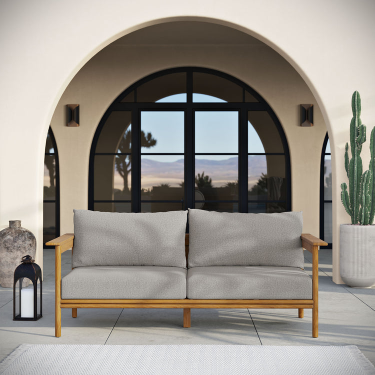 Wren Outdoor Patio Teak Wood Sofa - Natural Driftwood