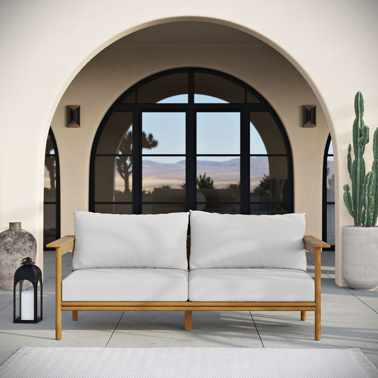 Wren Outdoor Patio Teak Wood Sofa - Natural Sail